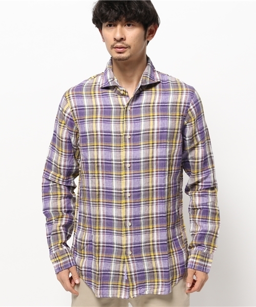 OUTLET（アウトレット）の「【CIAOPANIC TYPY】チェックフレンチ麻シャツ（シャツ/ブラウス・メンズ・ネイビー/パープル・LARGE）」の3枚目の写真
