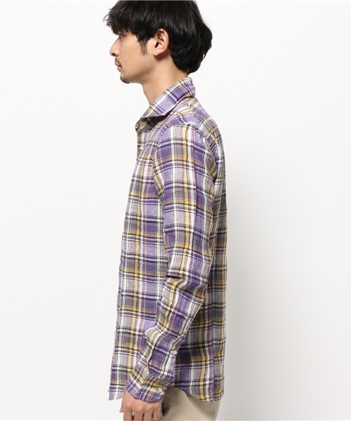 OUTLET（アウトレット）の「【CIAOPANIC TYPY】チェックフレンチ麻シャツ（シャツ/ブラウス・メンズ・ネイビー/パープル・LARGE）」の4枚目の写真