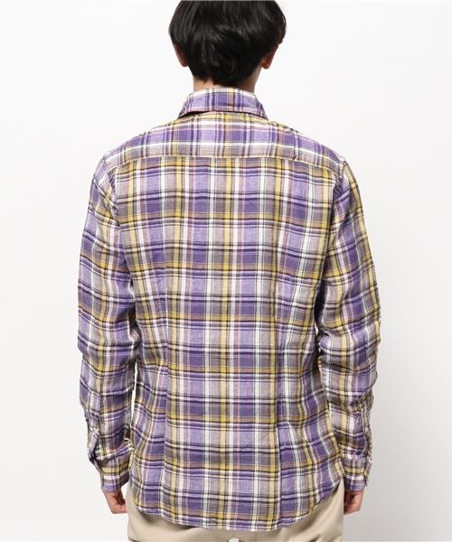 OUTLET（アウトレット）の「【CIAOPANIC TYPY】チェックフレンチ麻シャツ（シャツ/ブラウス・メンズ・ネイビー/パープル・LARGE）」の5枚目の写真