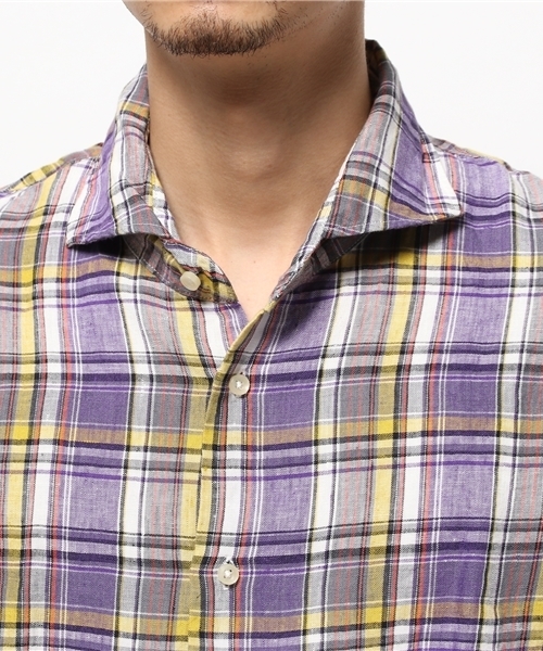 OUTLET（アウトレット）の「【CIAOPANIC TYPY】チェックフレンチ麻シャツ（シャツ/ブラウス・メンズ・ネイビー/パープル・LARGE）」の6枚目の写真