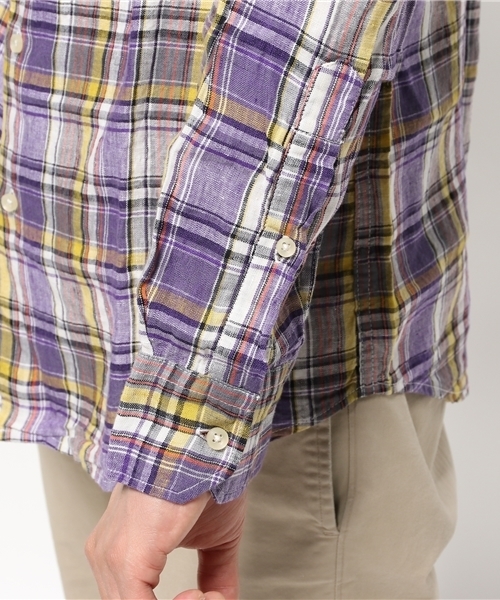 OUTLET（アウトレット）の「【CIAOPANIC TYPY】チェックフレンチ麻シャツ（シャツ/ブラウス・メンズ・ネイビー/パープル・LARGE）」の7枚目の写真
