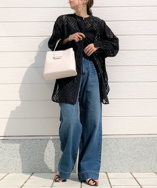 Q（キュー）の「シアージャガードシャツ（シャツ/ブラウス・レディース・ブラック/アイボリー・MEDIUM）」の12枚目の写真