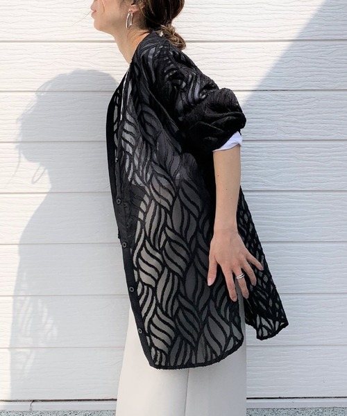 Q（キュー）の「シアージャガードシャツ（シャツ/ブラウス・レディース・ブラック/アイボリー・MEDIUM）」の7枚目の写真