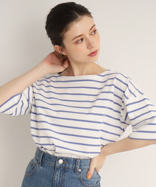 SHOO・LA・RUE(シューラルー)の「◆USAコットン 天竺トップス(Tシャツ/カットソー・レディース・ブラック/チャコールグレー/ブラック系2/ブルー系2/ピンク系7/ホワイト・02/03/04)」の5枚目の写真