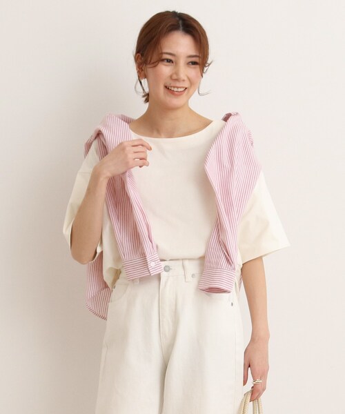 SHOO・LA・RUE(シューラルー)の「◆USAコットン 天竺トップス(Tシャツ/カットソー・レディース・ブラック/チャコールグレー/ブラック系2/ブルー系2/ピンク系7/ホワイト・02/03/04)」の2枚目の写真