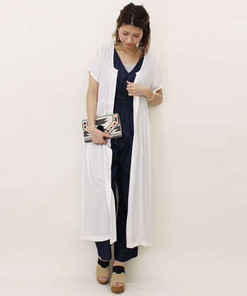 mystic（ミスティック）の「ウエストシャーリングノースリーブサロペット（サロペット/オーバーオール・レディース・ブルー/ネイビー/オフホワイト・ﾌﾘ-）」の3枚目の写真