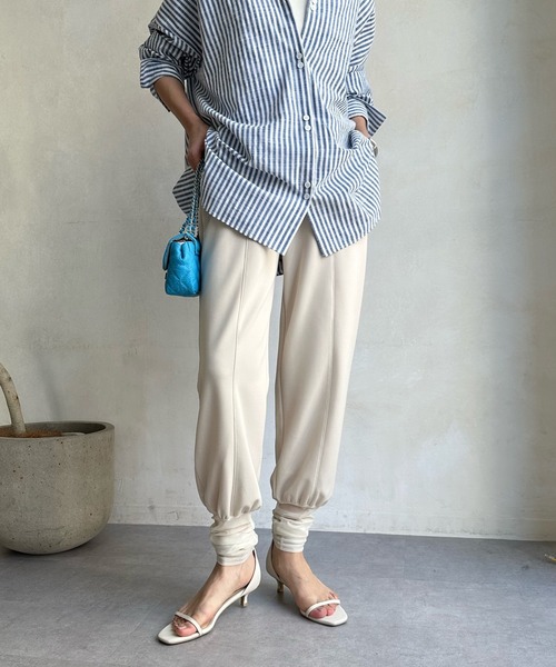 DouDou（ドゥドゥ）の「【WEB限定】裾チュール切替パンツ（スラックス・レディース・ブラック/アイボリー・FREE）」の2枚目の写真