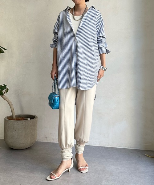 DouDou（ドゥドゥ）の「【WEB限定】裾チュール切替パンツ（スラックス・レディース・ブラック/アイボリー・FREE）」の7枚目の写真