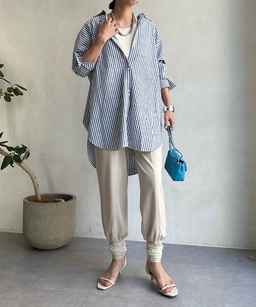 DouDou（ドゥドゥ）の「【WEB限定】裾チュール切替パンツ（スラックス・レディース・ブラック/アイボリー・FREE）」の13枚目の写真