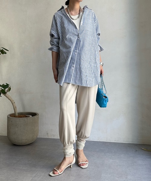 DouDou（ドゥドゥ）の「【WEB限定】裾チュール切替パンツ（スラックス・レディース・ブラック/アイボリー・FREE）」の4枚目の写真