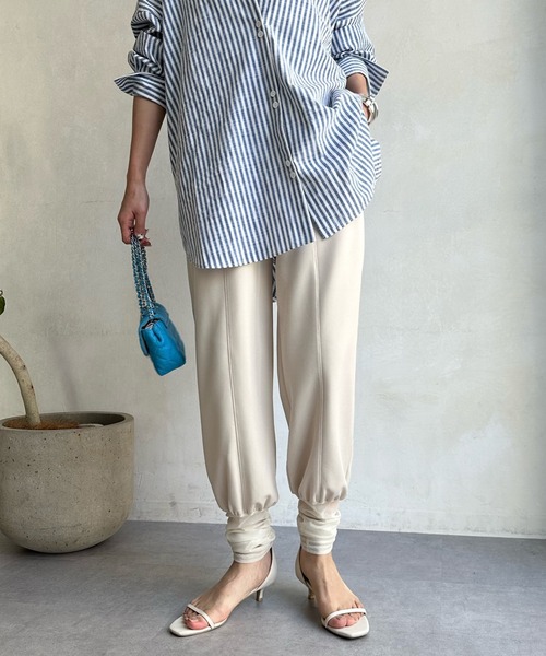 DouDou（ドゥドゥ）の「【WEB限定】裾チュール切替パンツ（スラックス・レディース・ブラック/アイボリー・FREE）」の10枚目の写真