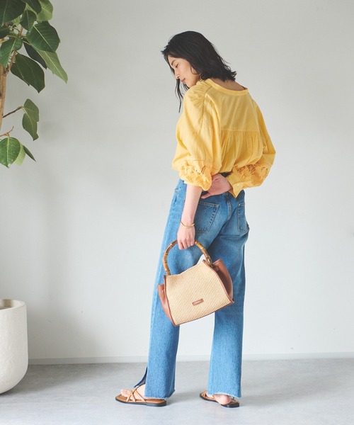 RIVE DROITE（リヴドロワ）の「袖口のレースがさりげない/コットン袖刺繍ギャザーブラウス（シャツ/ブラウス・レディース・ホワイト/ブラック/イエロー・FREE）」の6枚目の写真