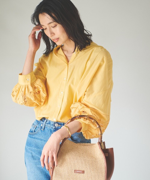 RIVE DROITE（リヴドロワ）の「袖口のレースがさりげない/コットン袖刺繍ギャザーブラウス（シャツ/ブラウス・レディース・ホワイト/ブラック/イエロー・FREE）」の18枚目の写真