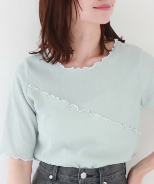 archives(アルシーヴ)の「配色メロー楊柳カットTOPS(Tシャツ/カットソー・レディース・ミント/ブラック/オフホワイト・MEDIUM)」の3枚目の写真
