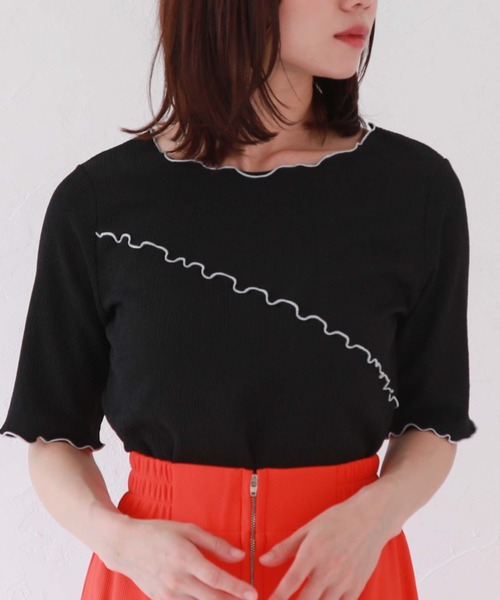 archives(アルシーヴ)の「配色メロー楊柳カットTOPS(Tシャツ/カットソー・レディース・ミント/ブラック/オフホワイト・MEDIUM)」の2枚目の写真