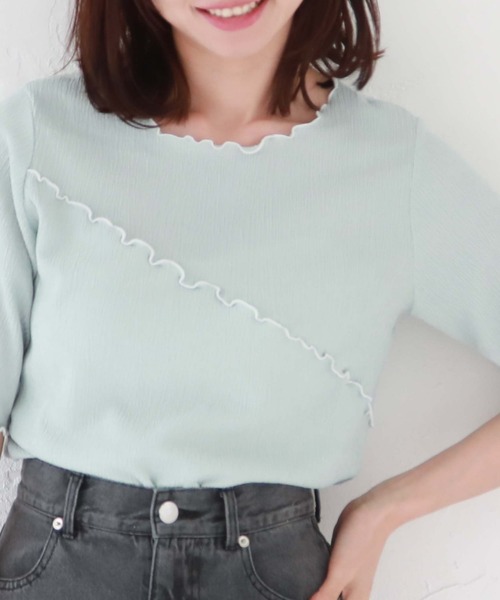 archives(アルシーヴ)の「配色メロー楊柳カットTOPS(Tシャツ/カットソー・レディース・ミント/ブラック/オフホワイト・MEDIUM)」の4枚目の写真