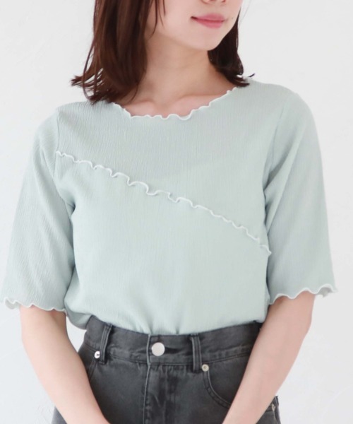 archives(アルシーヴ)の「配色メロー楊柳カットTOPS(Tシャツ/カットソー・レディース・ミント/ブラック/オフホワイト・MEDIUM)」の5枚目の写真