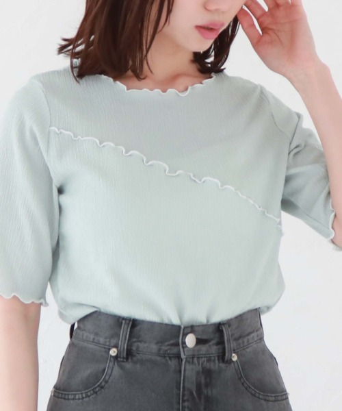 archives(アルシーヴ)の「配色メロー楊柳カットTOPS(Tシャツ/カットソー・レディース・ミント/ブラック/オフホワイト・MEDIUM)」の6枚目の写真
