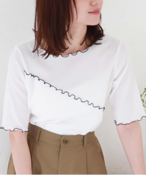 archives(アルシーヴ)の「配色メロー楊柳カットTOPS(Tシャツ/カットソー・レディース・ミント/ブラック/オフホワイト・MEDIUM)」の13枚目の写真