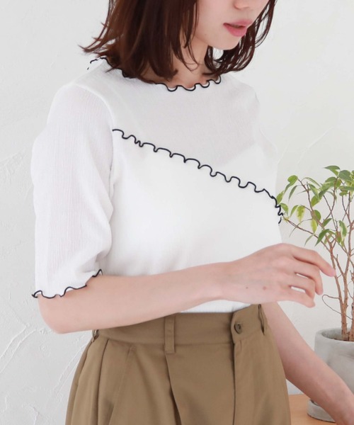 archives(アルシーヴ)の「配色メロー楊柳カットTOPS(Tシャツ/カットソー・レディース・ミント/ブラック/オフホワイト・MEDIUM)」の14枚目の写真