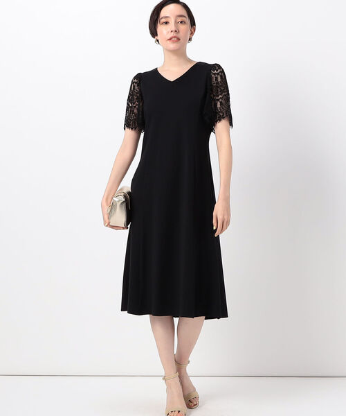 NOLLEY’S（ノーリーズ）の「◇【WEB限定】ストレッチポンチ袖レースワンピース（ワンピース・レディース・ネイビー/ブラック・38/36）」の3枚目の写真