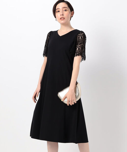 NOLLEY’S（ノーリーズ）の「◇【WEB限定】ストレッチポンチ袖レースワンピース（ワンピース・レディース・ネイビー/ブラック・38/36）」の4枚目の写真