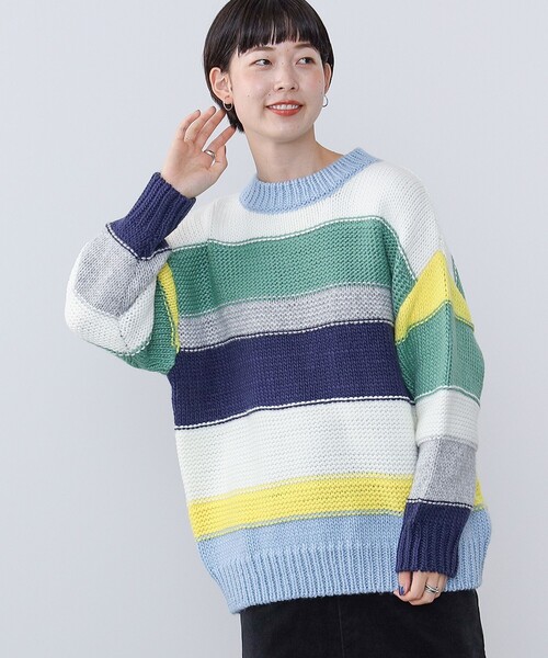 美品　BURTON／バートン★　マルチカラーボーダー　ニットセーター XL BEAMS HEART（ビームスハート）の「BEAMS HEART / カラフル マルチ