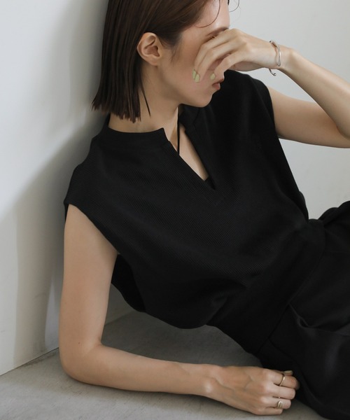 select MOCA（セレクトモカ）の「ワッフルフレンチスリーブトップス（Tシャツ/カットソー・レディース・オレンジ/アイボリー/ブラック/ネイビー/グリーン/ブラウン/グレイッシュブルー・FREE）」の19枚目の写真