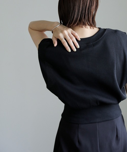 select MOCA（セレクトモカ）の「ワッフルフレンチスリーブトップス（Tシャツ/カットソー・レディース・オレンジ/アイボリー/ブラック/ネイビー/グリーン/ブラウン/グレイッシュブルー・FREE）」の21枚目の写真