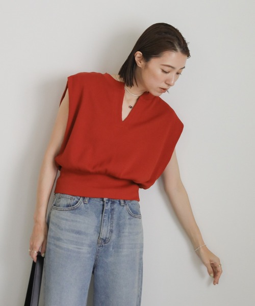 select MOCA（セレクトモカ）の「ワッフルフレンチスリーブトップス（Tシャツ/カットソー・レディース・オレンジ/アイボリー/ブラック/ネイビー/グリーン/ブラウン/グレイッシュブルー・FREE）」の13枚目の写真