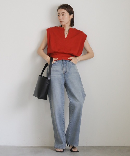 select MOCA（セレクトモカ）の「ワッフルフレンチスリーブトップス（Tシャツ/カットソー・レディース・オレンジ/アイボリー/ブラック/ネイビー/グリーン/ブラウン/グレイッシュブルー・FREE）」の8枚目の写真