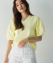 配色ステッチバルーンスリーブVネックプルオーバー