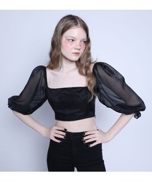 【MORPH8NE/モルフィン】SAGE TOPS/ セージ オフショルダートップス シフォントップス クロップトップス ショートトップス
