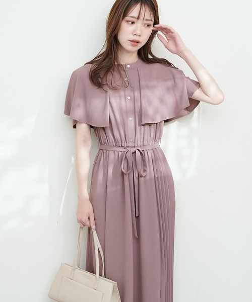 natural couture(ナチュラルクチュール)の「サイドプリーツケープ風ワンピース(ワンピース・レディース・グリーン/ネイビー/グレイッシュベージュ/ミント/ピンクベージュ/その他1・FREE)」の5枚目の写真