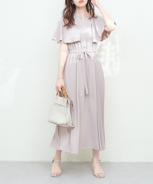 natural couture(ナチュラルクチュール)の「サイドプリーツケープ風ワンピース(ワンピース・レディース・グリーン/ネイビー/グレイッシュベージュ/ミント/ピンクベージュ/その他1・FREE)」の2枚目の写真