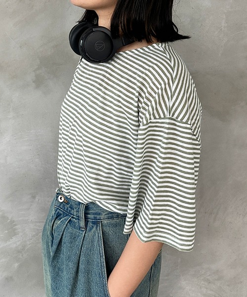 kutir（クティール）の「シアーボーダーTシャツ（Tシャツ/カットソー・レディース・ブルー/グリーン/イエロー・FREE）」の4枚目の写真