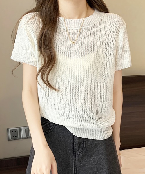 Girly Doll(ガーリードール)の「半袖サマーニット(ニット/セーター・レディース・ピンク系その他/グリーン/ピンク/ホワイト/ブラック・FREE)」の2枚目の写真