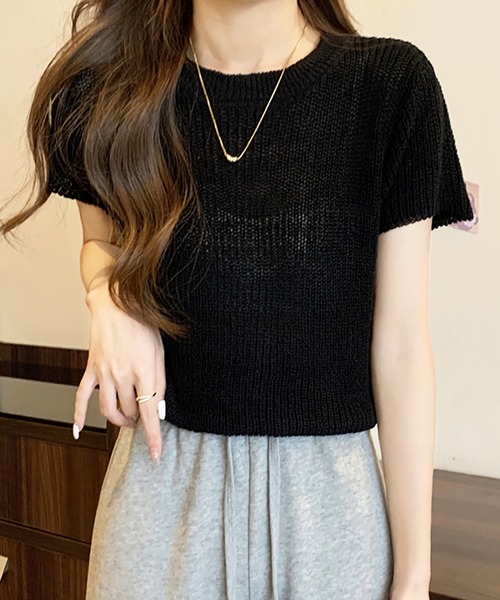 Girly Doll(ガーリードール)の「半袖サマーニット(ニット/セーター・レディース・ピンク系その他/グリーン/ピンク/ホワイト/ブラック・FREE)」の3枚目の写真
