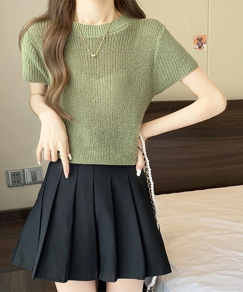 Girly Doll(ガーリードール)の「半袖サマーニット(ニット/セーター・レディース・ピンク系その他/グリーン/ピンク/ホワイト/ブラック・FREE)」の12枚目の写真