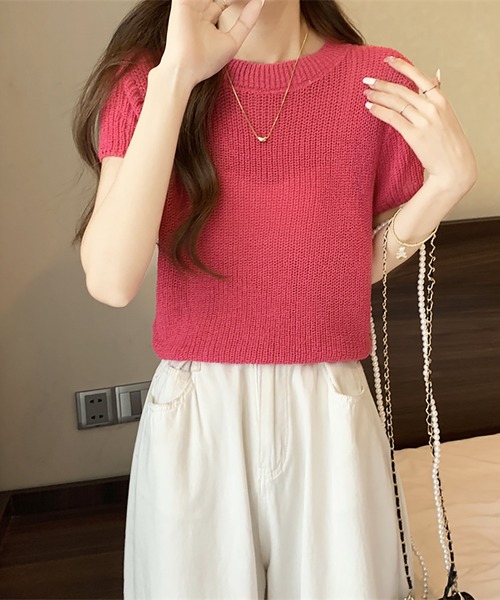 Girly Doll(ガーリードール)の「半袖サマーニット(ニット/セーター・レディース・ピンク系その他/グリーン/ピンク/ホワイト/ブラック・FREE)」の11枚目の写真