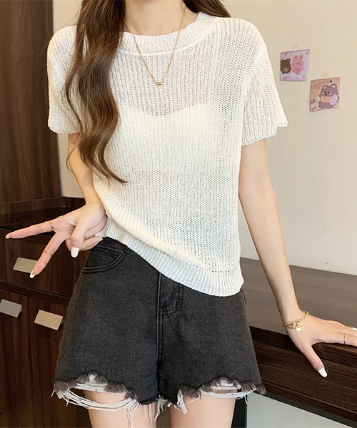 Girly Doll(ガーリードール)の「半袖サマーニット(ニット/セーター・レディース・ピンク系その他/グリーン/ピンク/ホワイト/ブラック・FREE)」の6枚目の写真