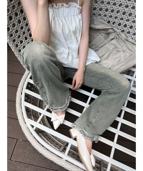 JUMELLE(ジュメロ)の「vintage damege denim(デニムパンツ・レディース・グリーン・SMALL/MEDIUM)」の4枚目の写真