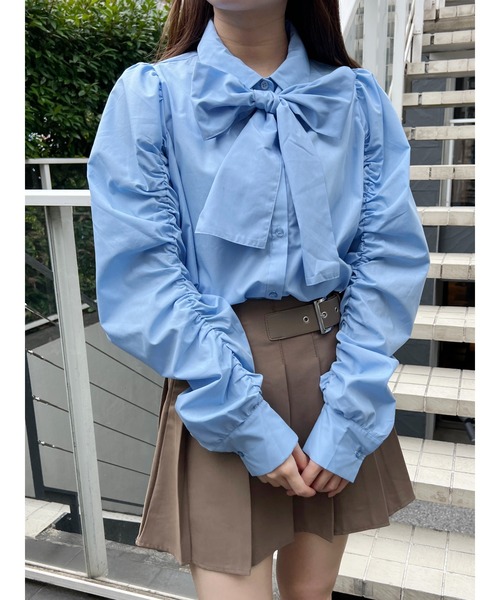 PHILLY(フィリー)の「【PHILLY】くしゅくしゅリボンSETブラウス(シャツ/ブラウス・レディース・ブルー/ホワイト/ブラック・FREE)」の3枚目の写真