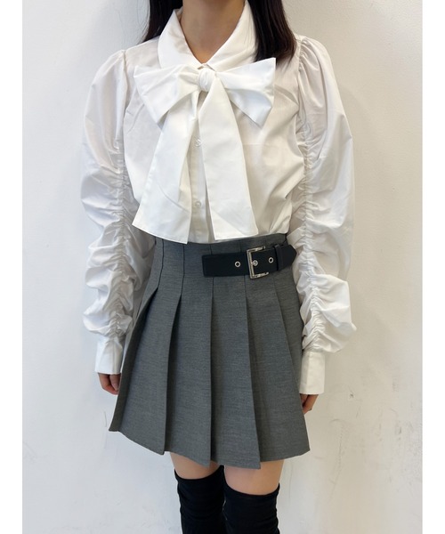 PHILLY(フィリー)の「【PHILLY】くしゅくしゅリボンSETブラウス(シャツ/ブラウス・レディース・ブルー/ホワイト/ブラック・FREE)」の4枚目の写真
