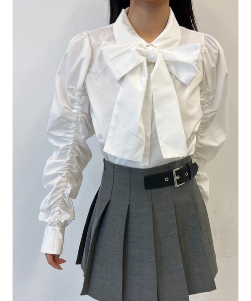 PHILLY(フィリー)の「【PHILLY】くしゅくしゅリボンSETブラウス(シャツ/ブラウス・レディース・ブルー/ホワイト/ブラック・FREE)」の7枚目の写真