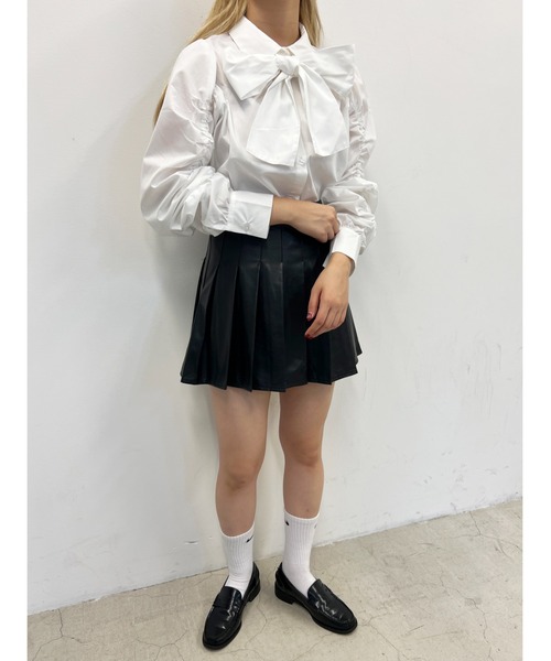 PHILLY(フィリー)の「【PHILLY】くしゅくしゅリボンSETブラウス(シャツ/ブラウス・レディース・ブルー/ホワイト/ブラック・FREE)」の10枚目の写真