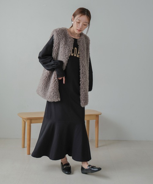 Bab（バブ）の「【低身長向けサイズあり】袖ボリューム前後2WAYマーメイドスウェットワンピース（ワンピース・レディース・チャコールグレー/杢グレー/サックスブルー/ブラック/モカ・S/M）」の6枚目の写真