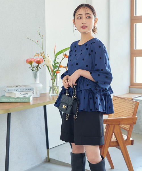 Petitle（プチレ）の「[ 低身長向けサイズ ] フロッキードットティアードブラウス（シャツ/ブラウス・レディース・オフホワイト/ネイビー/ブラック・PM）」の10枚目の写真