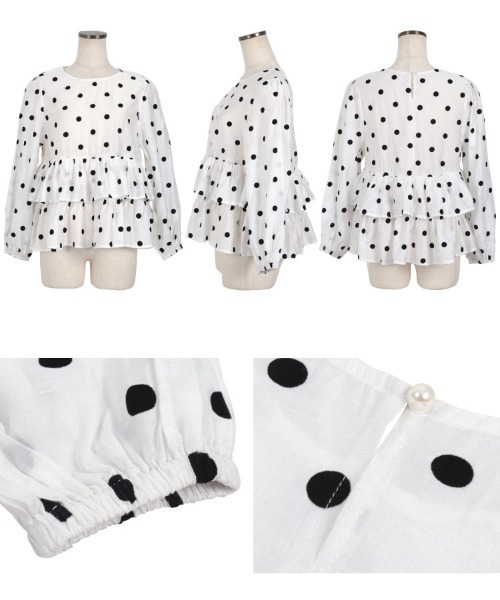 Petitle（プチレ）の「[ 低身長向けサイズ ] フロッキードットティアードブラウス（シャツ/ブラウス・レディース・オフホワイト/ネイビー/ブラック・PM）」の13枚目の写真