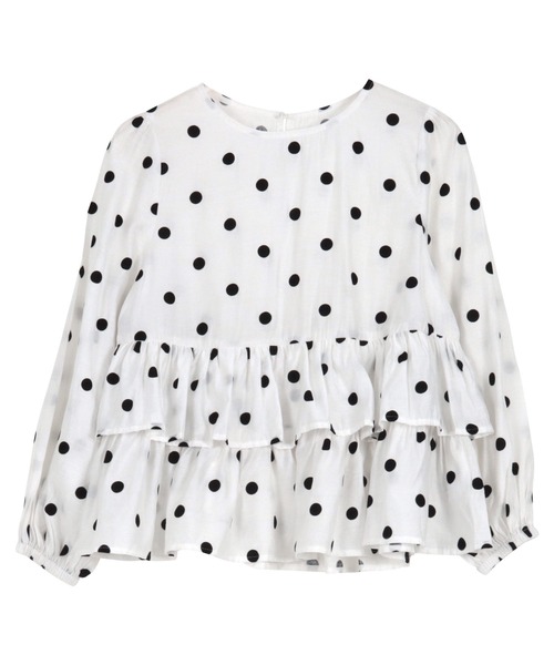Petitle（プチレ）の「[ 低身長向けサイズ ] フロッキードットティアードブラウス（シャツ/ブラウス・レディース・オフホワイト/ネイビー/ブラック・PM）」の4枚目の写真